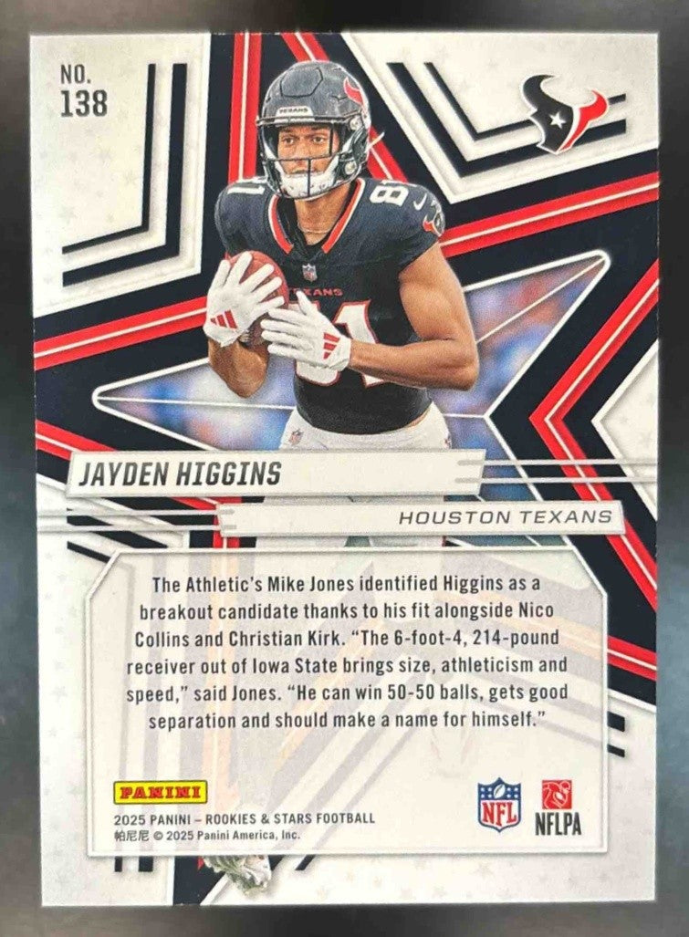 2025 Panini Rookies & Stars Jayden Higgins Purple /999 #138 RC Houston Texans - Sports Cards
