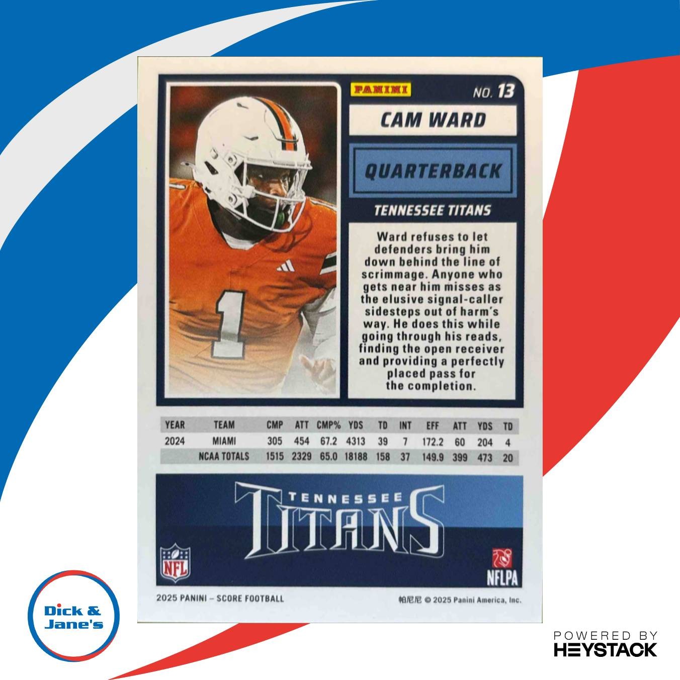 2025 Panini Score A Treat Cam Ward Rookies Bats 25/399 #13 RC Green Foil - Sports Cards