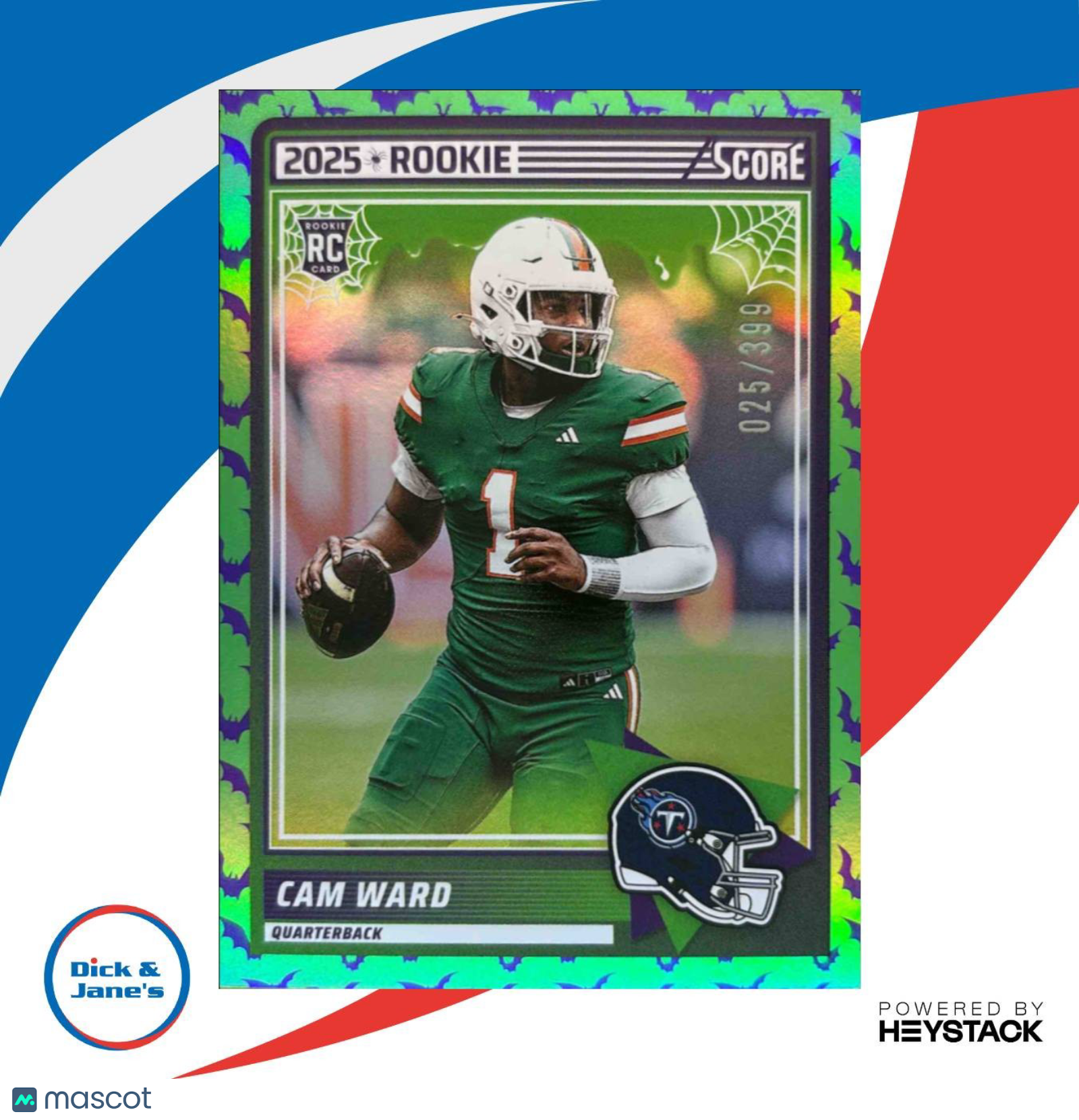 2025 Panini Score A Treat Cam Ward Rookies Bats 25/399 #13 RC Green Foil - Sports Cards