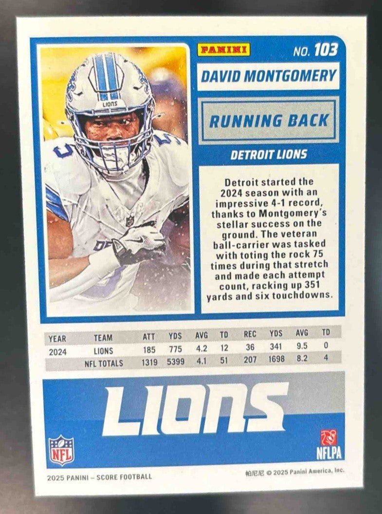 2025 Panini Score David Montgomery Dots Gold /499 #103 Detroit Lions - Sports Cards