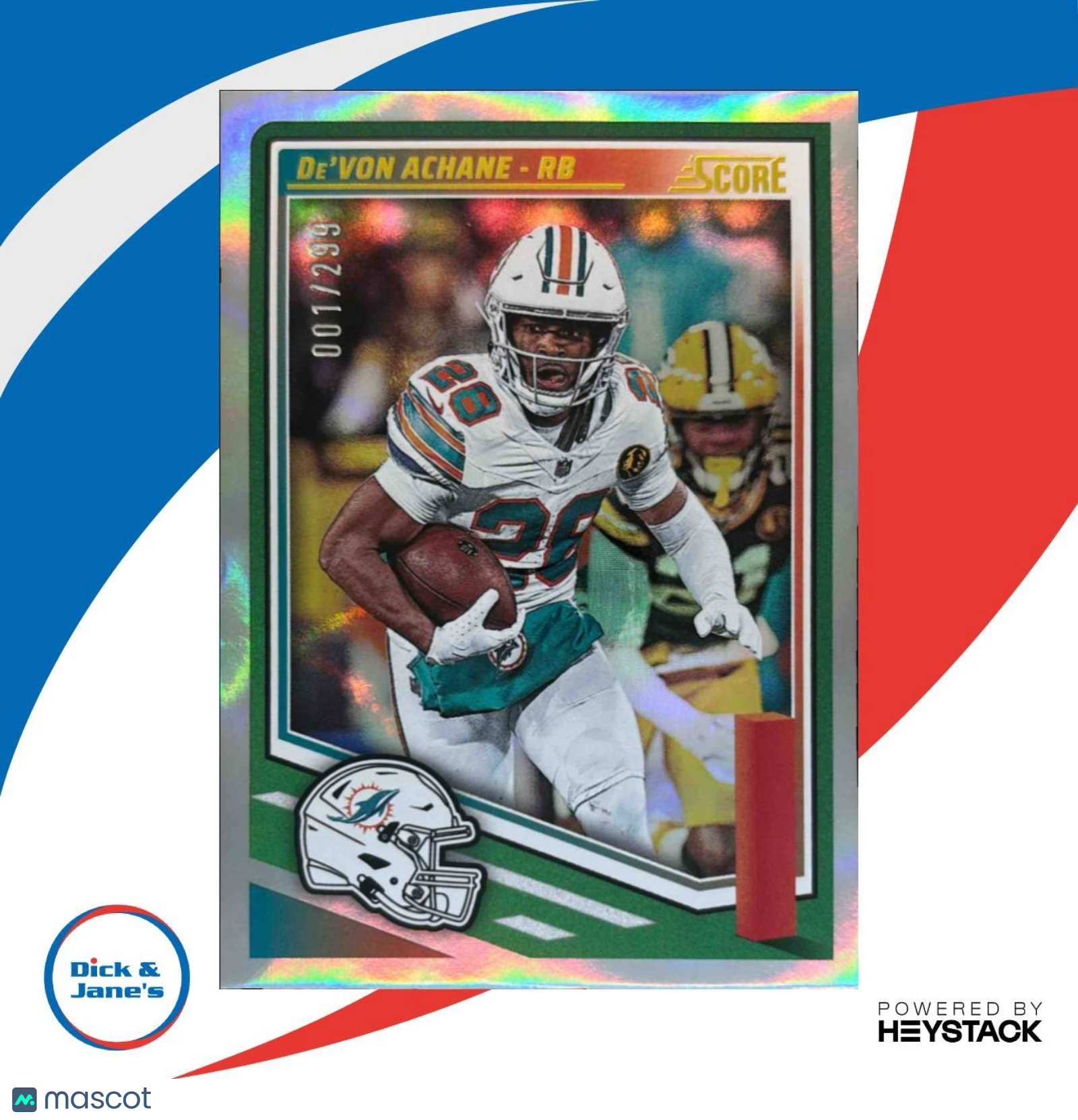 2025 Panini Score De’Von Achane Circular 1/299 #123 Miami Dolphins - Sports Cards