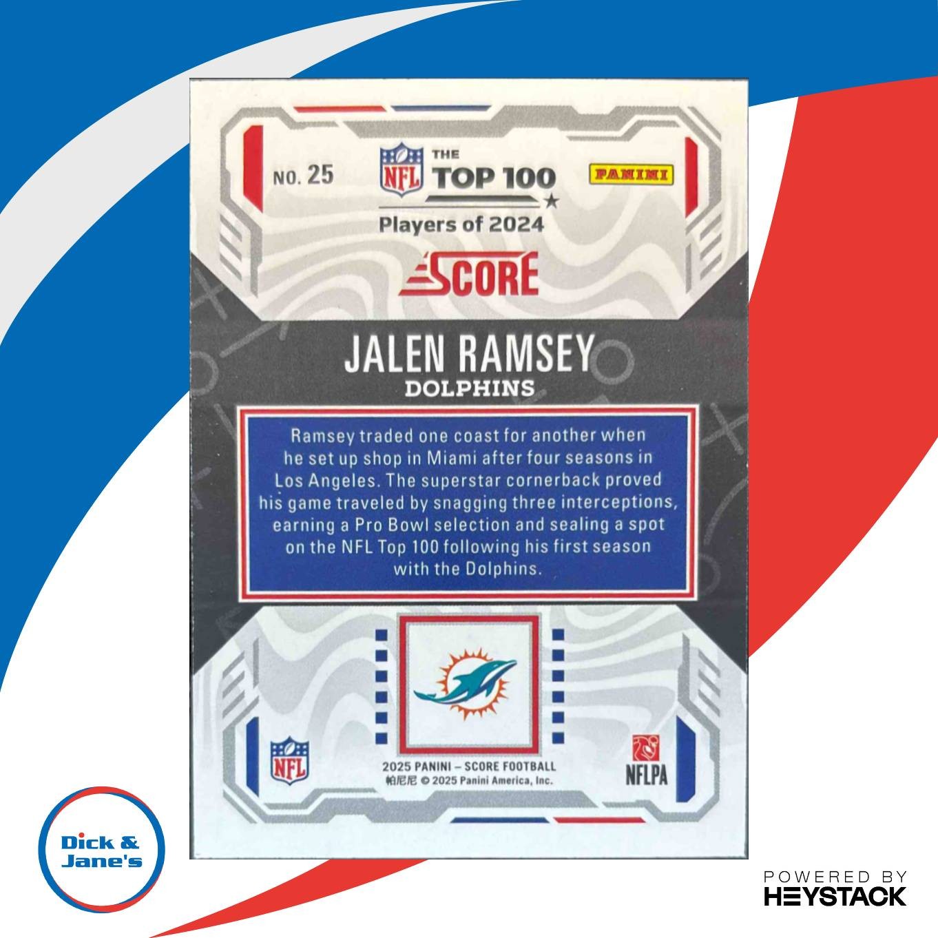 2025 Panini Score Jalen Ramsey Top 100 #25 Miami Dolphins - Sports Cards