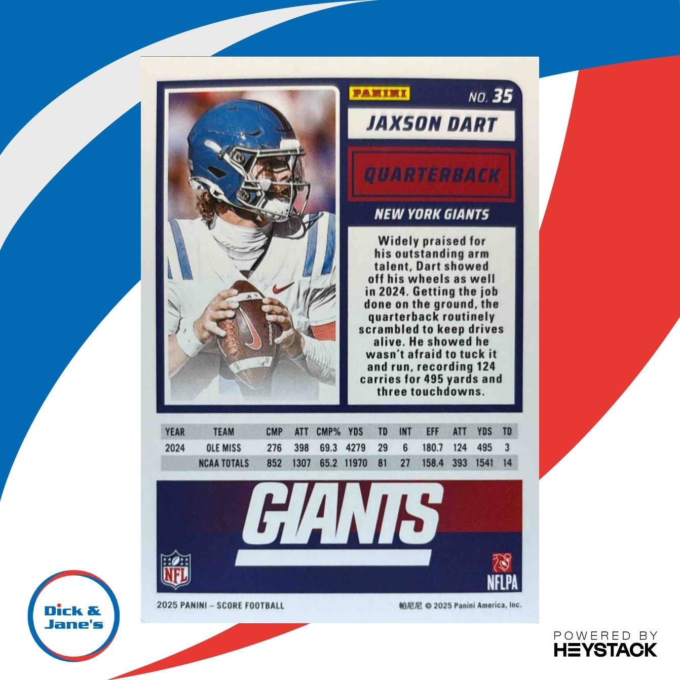 2025 Panini Score Jaxson Dart Rookies #35 New York Giants - Sports Cards