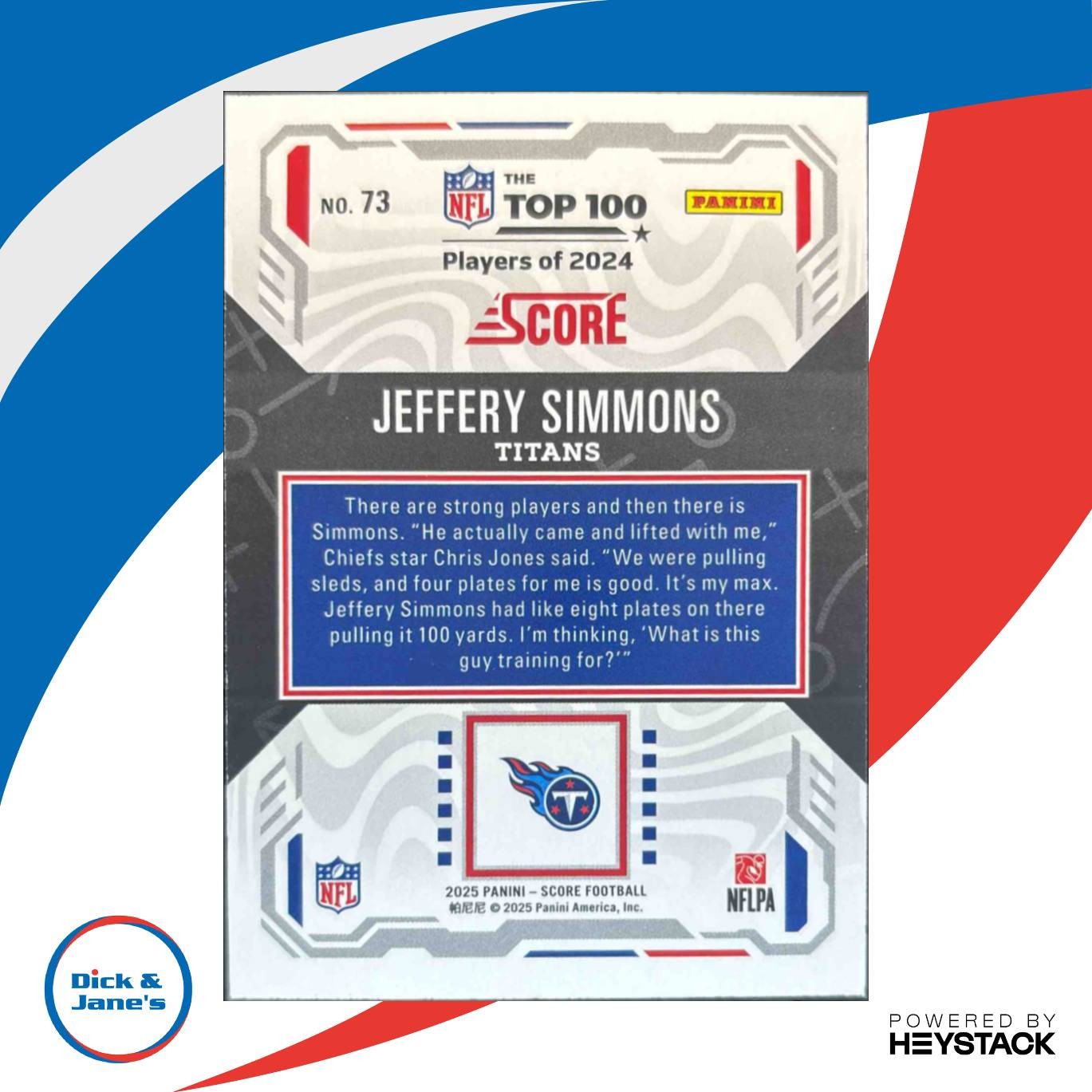 2025 Panini Score Jeffery Simmons Top 100 #73 Tennessee Titans - Sports Cards
