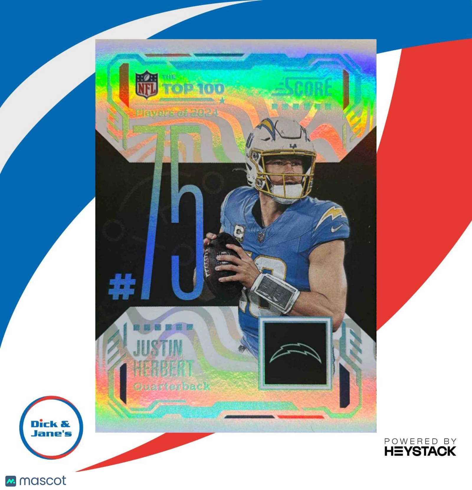 2025 Panini Score Justin Herbert Top 100 #75 Los Angeles Chargers - Sports Cards