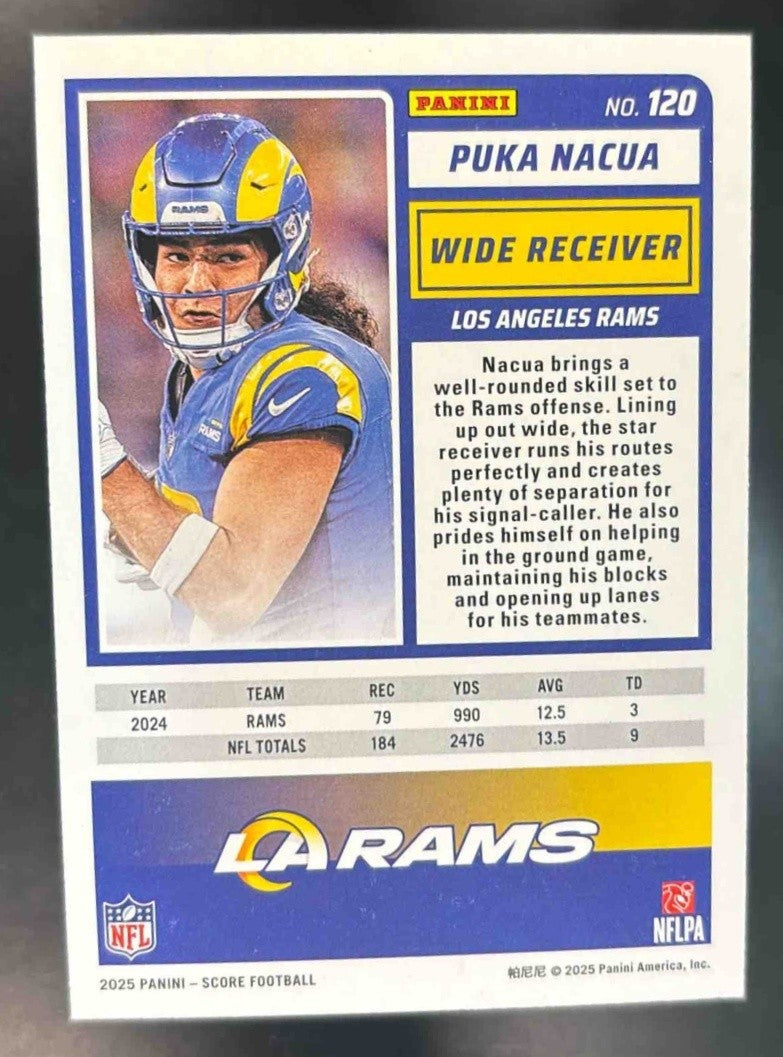 2025 Panini Score Puka Nacua Dots Gold /499 #120 Los Angeles Rams - Sports Cards