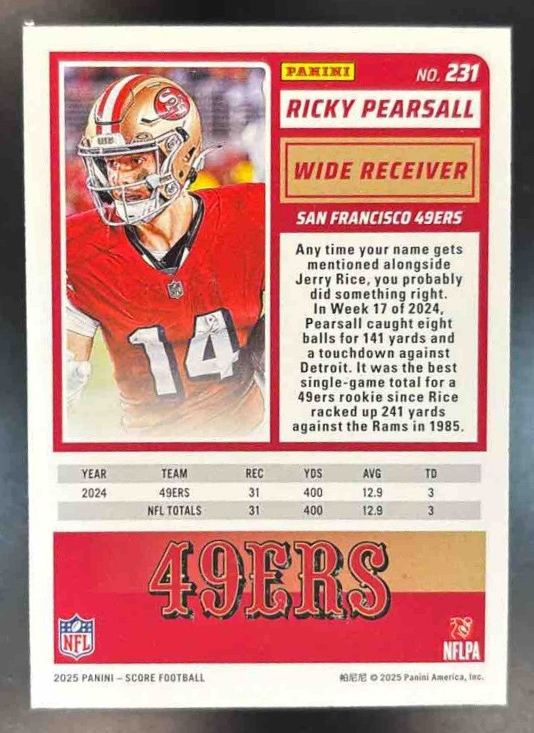 2025 Panini Score Ricky Pearsall Lava /799 #231 San Francisco 49ers - Sports Cards