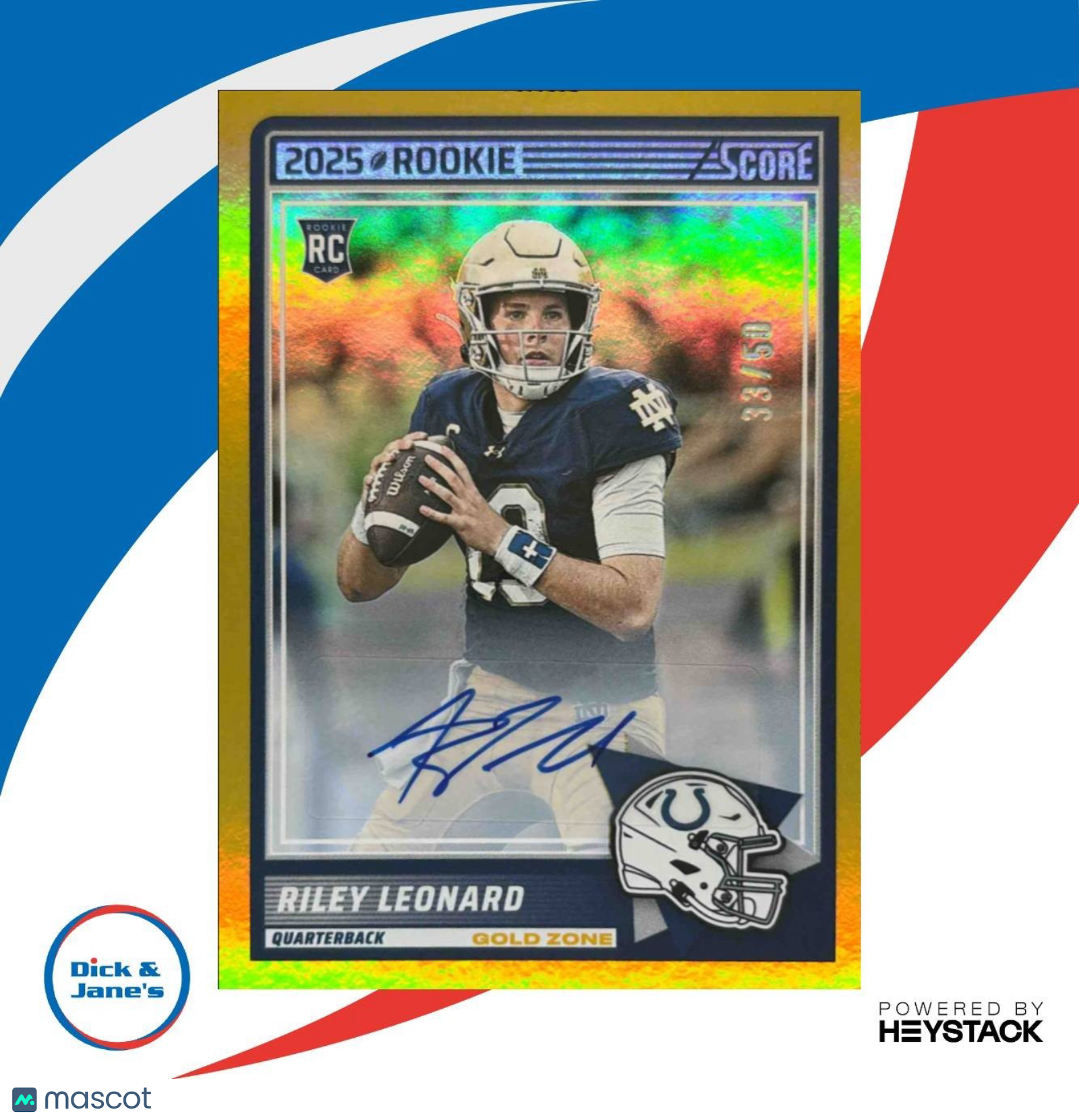 2025 Panini Score Riley Leonard Rookies Signatures Gold /50 #9 Auto Colts - Sports Cards