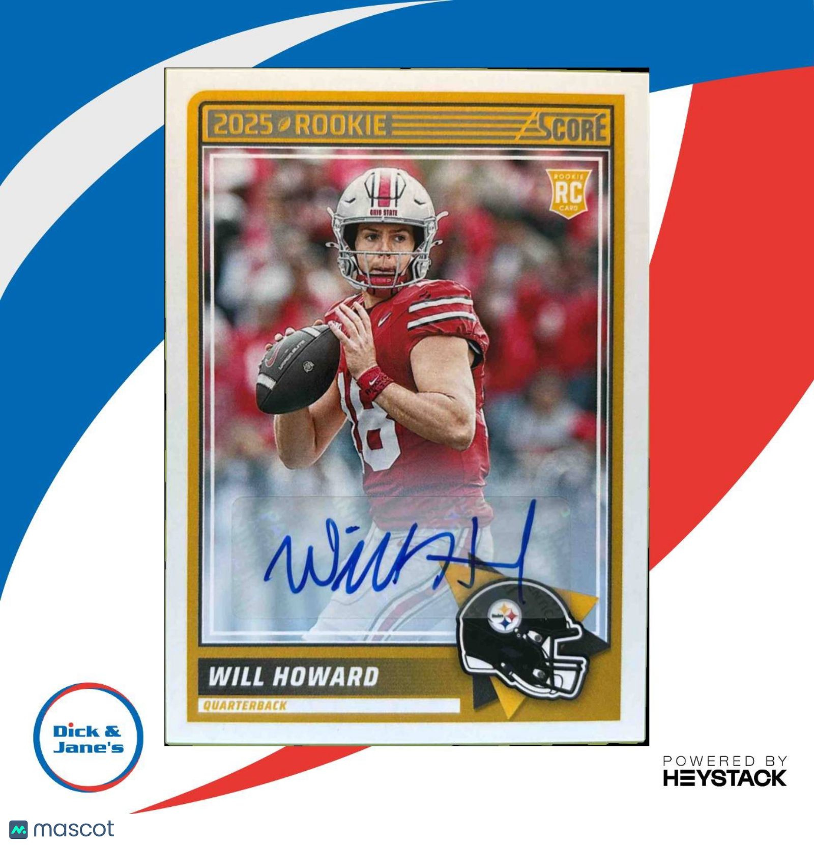 2025 Panini Score Will Howard Rookies Signatures #3 Auto Pittsburgh Steelers - Sports Cards