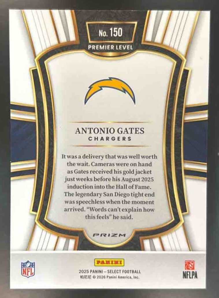 2025 Panini Select Antonio Gates Zebra Prizm Shock #150 San Diego Chargers - Sports Cards