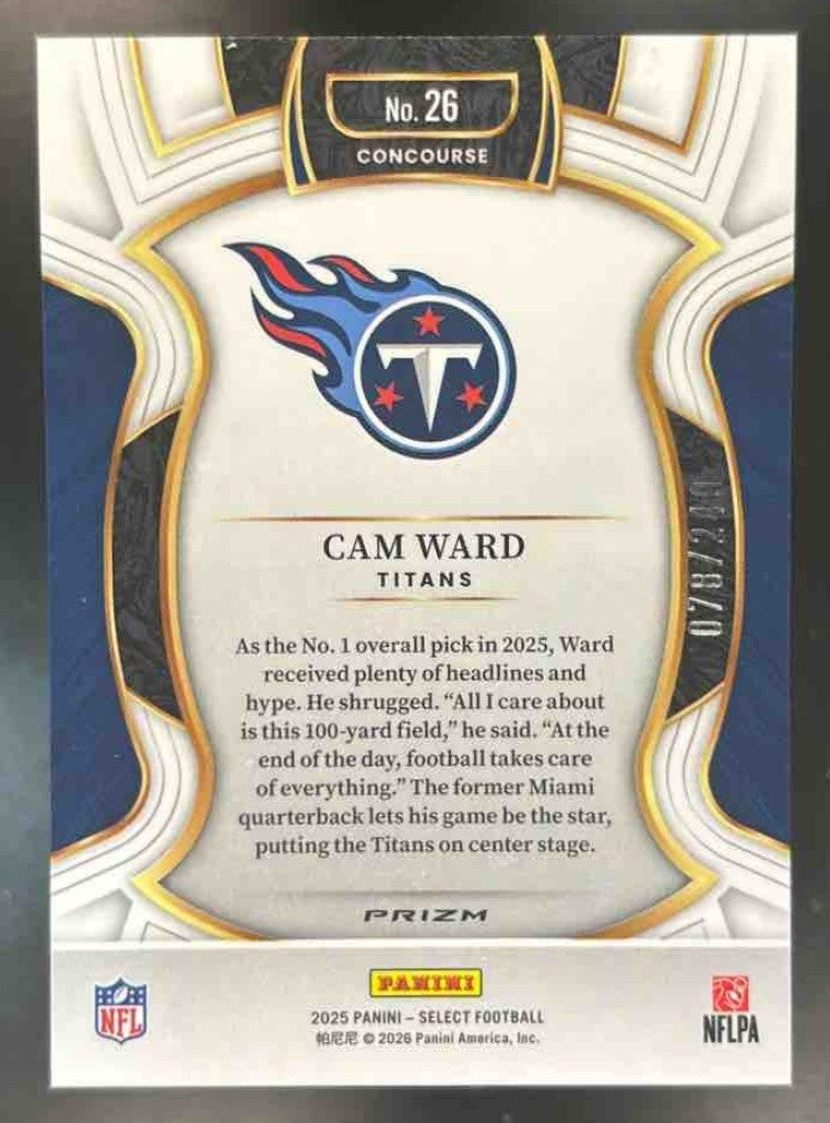 2025 Panini Select Cam Ward Concourse Red Shock /249 #26 RC Tennessee Titans - Sports Cards