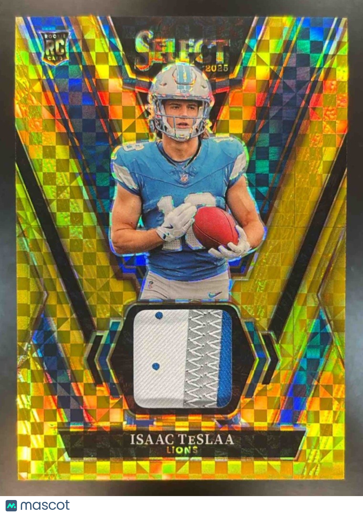 2025 Panini Select Isaac TeSlaa Rookie Swatches Gold Prizm /10 RC Detroit Lions - Sports Cards