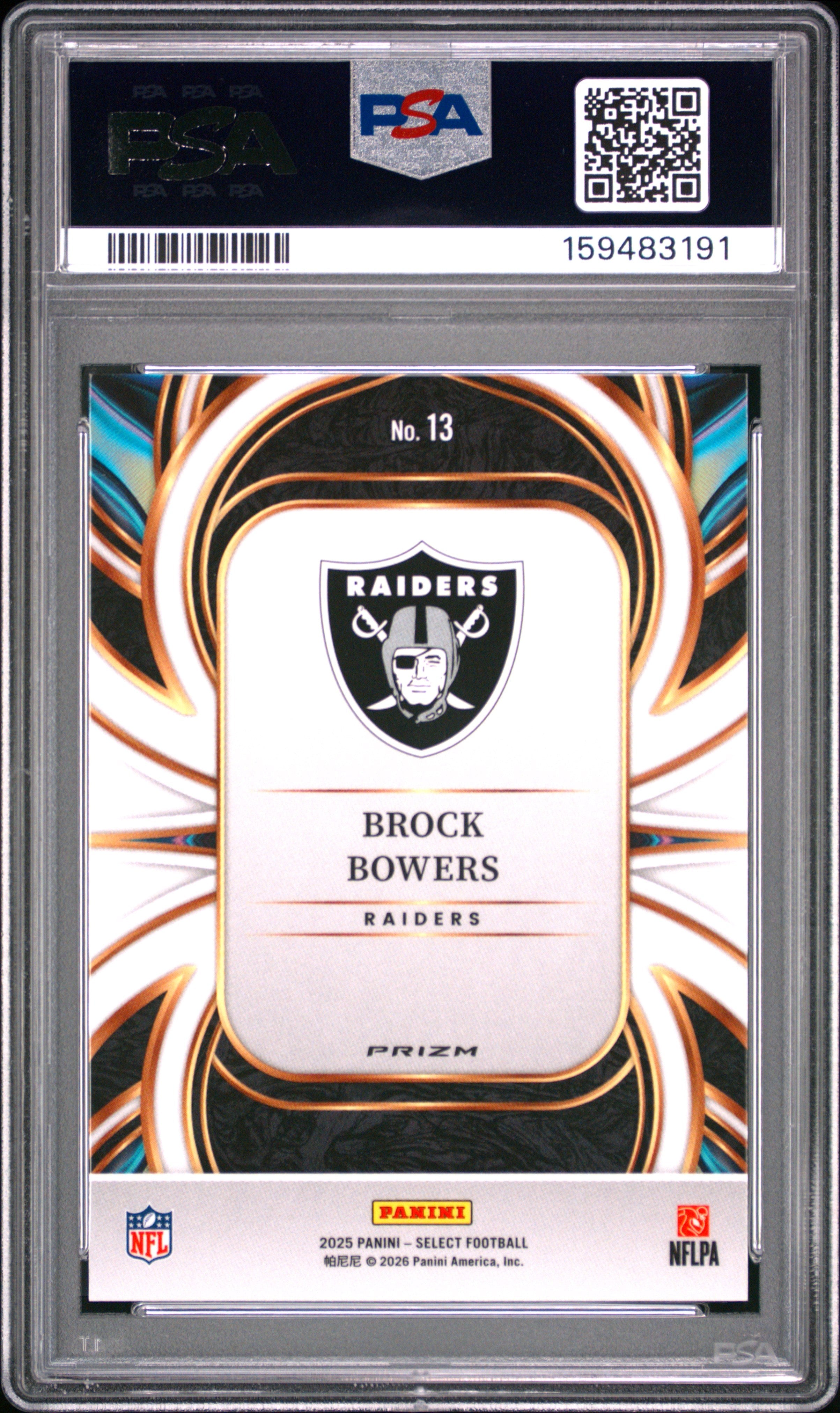 2025 Panini Select On Target Brock Bowers Zebra Prizm #13 PSA 10 - Graded Sports Cards