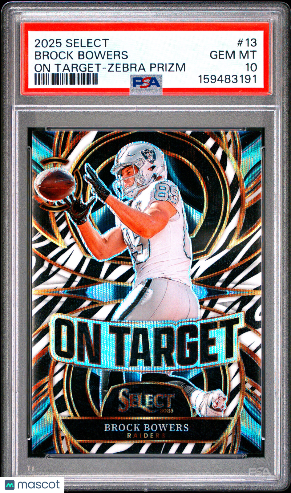 2025 Panini Select On Target Brock Bowers Zebra Prizm #13 PSA 10 - Graded Sports Cards