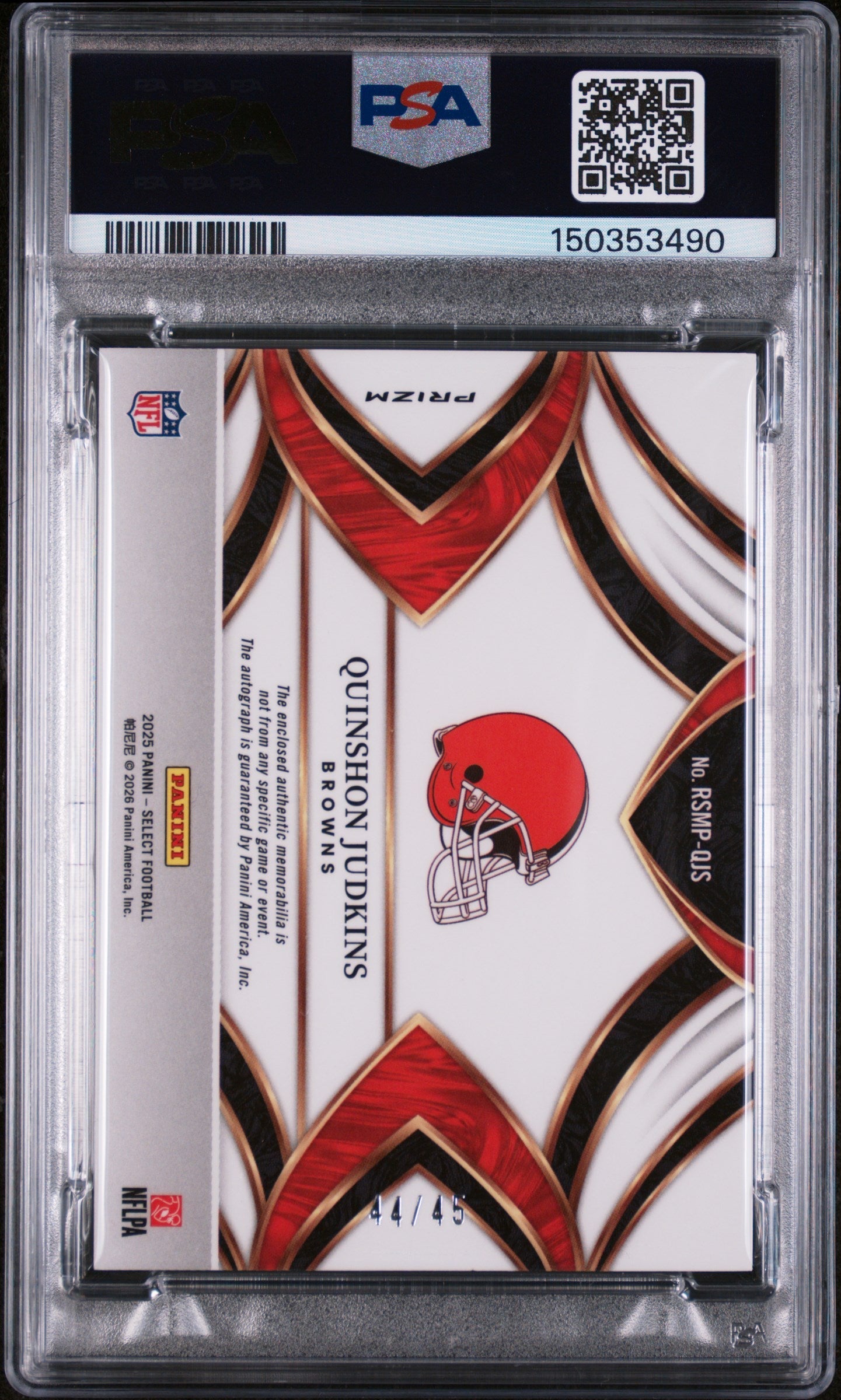 2025 Panini Select RPA Quinshon Judkins /45 Neon Blue Pulsar PSA 9 - Graded Sports Cards