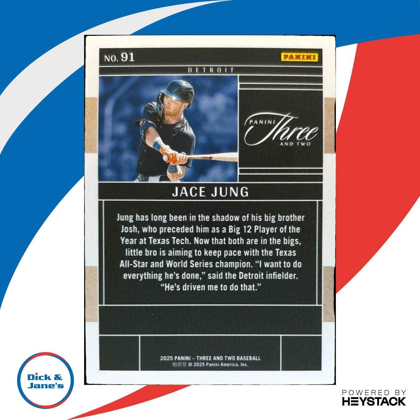 2025 Panini Three and Two Jace Jung Holo Gold 7/10 #91 Detroit Tigers - Sports Cards