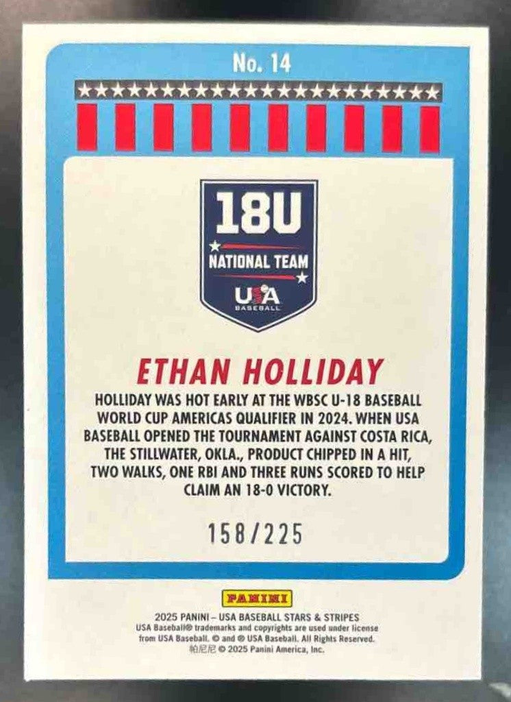 2025 Panini USA Stars & Stripes Ethan Holliday Red Fireworks /225 #14 - Sports Cards