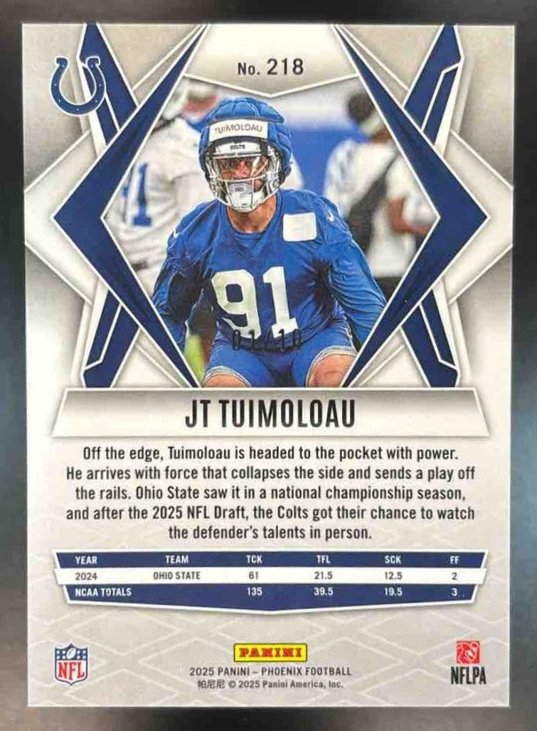 2025 Phoenix JT Tuimoloau Gold Hyper BOOK END 1/10 #218 RC Indianapolis Colts - Sports Cards