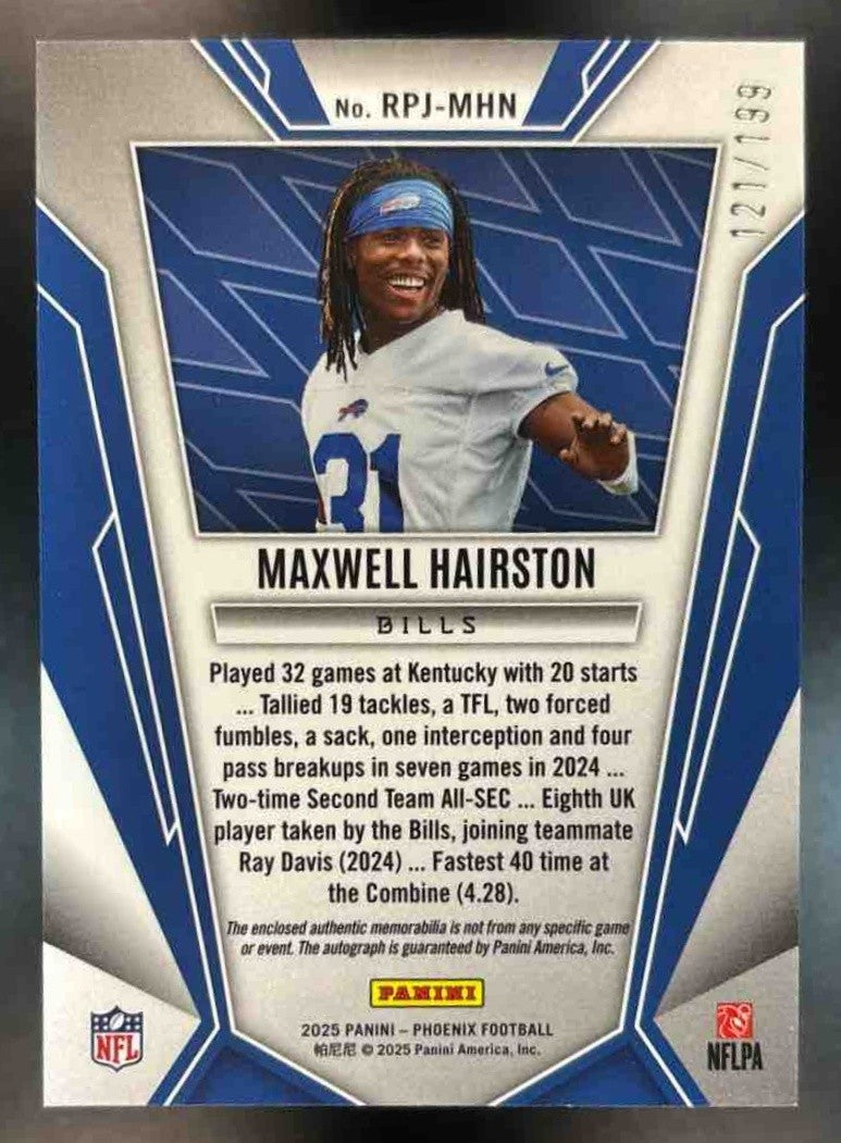 2025 Phoenix Maxwell Hairston Rookie Phenoms Patch Auto Bronze /199 MEM RC Bills - Sports Cards