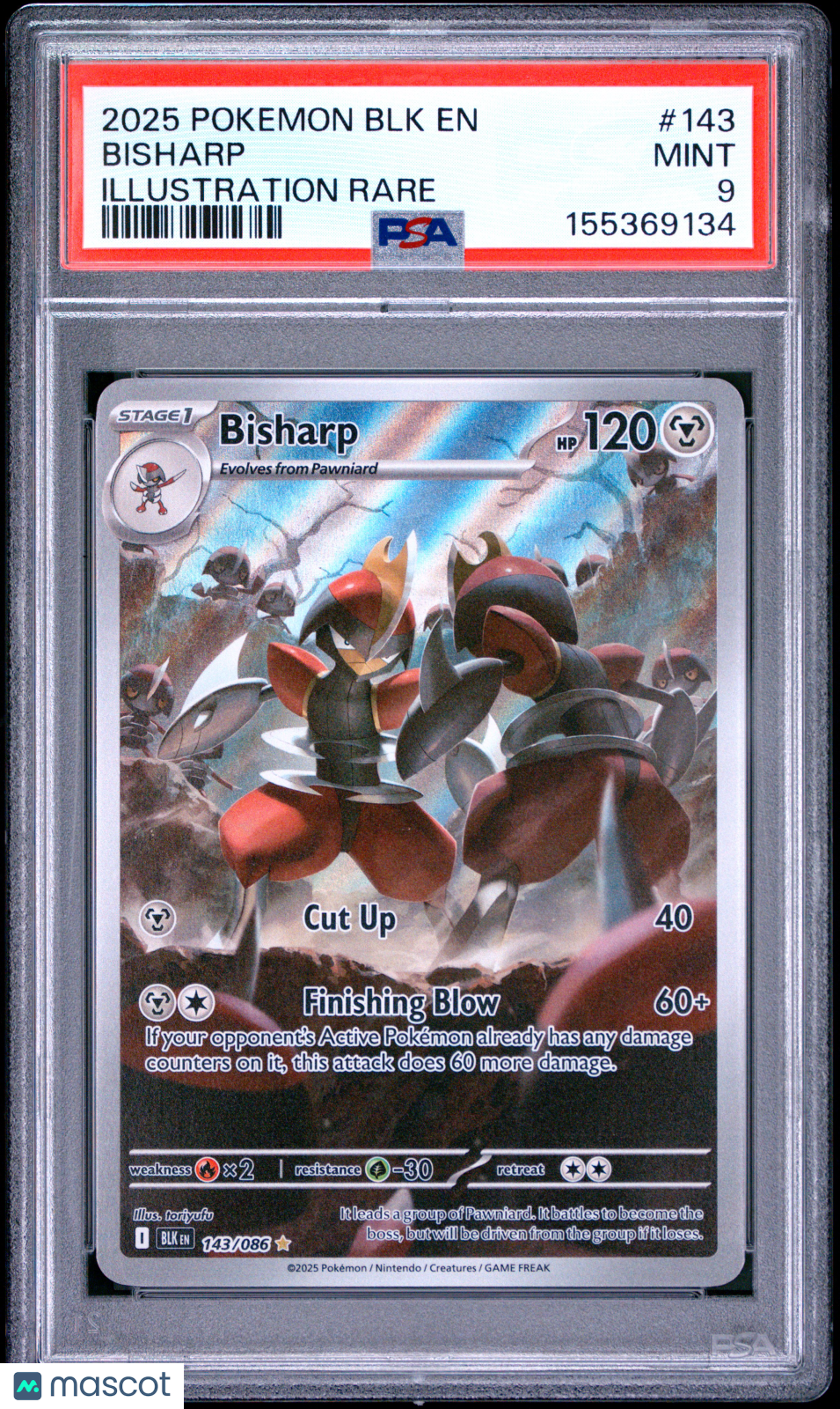 2025 Pokemon BLK EN-Black Bolt Bisharp #143 Illustration Rare PSA 9 - Graded TCG/CCG