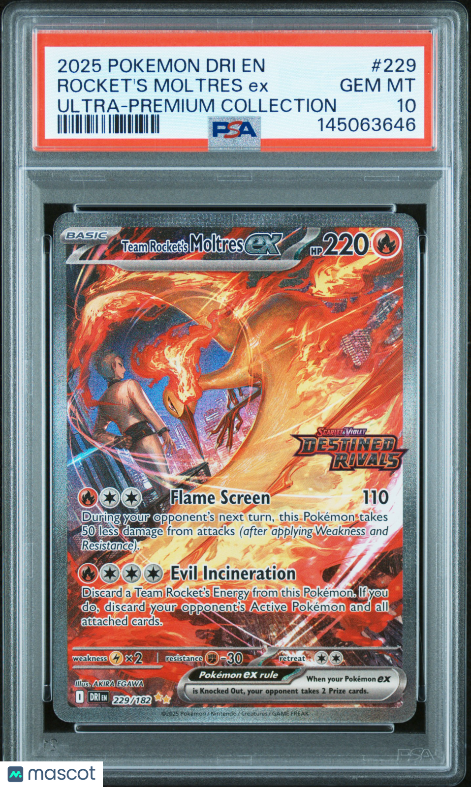 2025 Pokemon Destined Rivals Rocket’s Moltres EX #229 UPC PSA 10 GEM MINT - Graded TCG/CCG