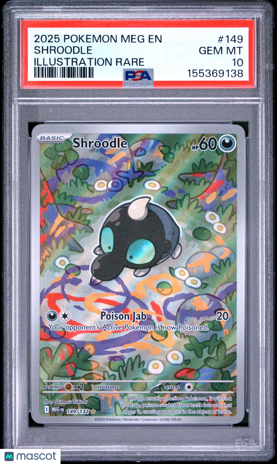 2025 Pokemon Meg EN-Mega Evolution Shroodle #149 Illustration Rare PSA 10 - Graded TCG/CCG