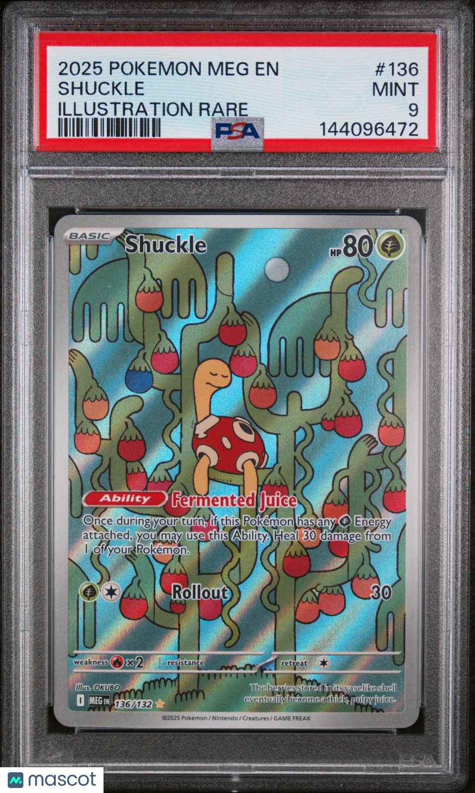 2025 Pokemon Mega Evolution Shuckle #136 Illustration Rare PSA 9 MINT - Graded TCG/CCG