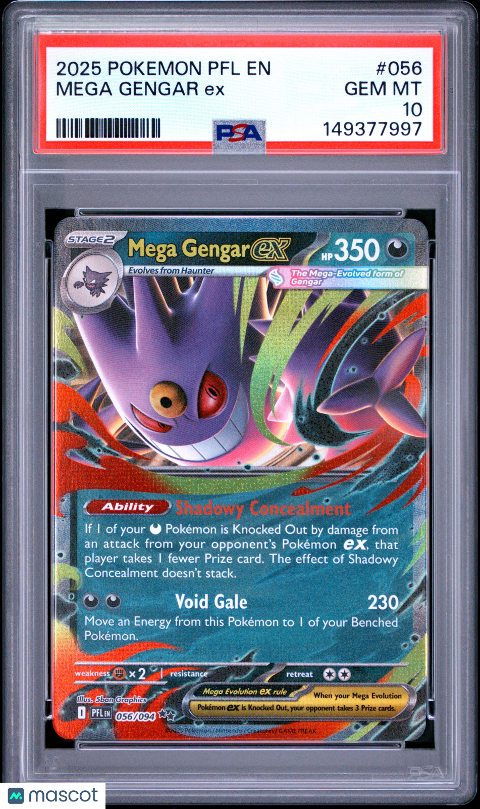 2025 Pokemon PFL EN-Phantasmal Flames Mega Gengar EX #056 PSA 10 - Graded TCG/CCG
