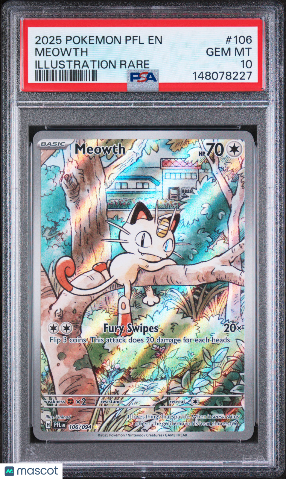 2025 Pokemon PFL EN-Phantasmal Flames Meowth #106 Illustration Rare PSA 10 - Graded TCG/CCG