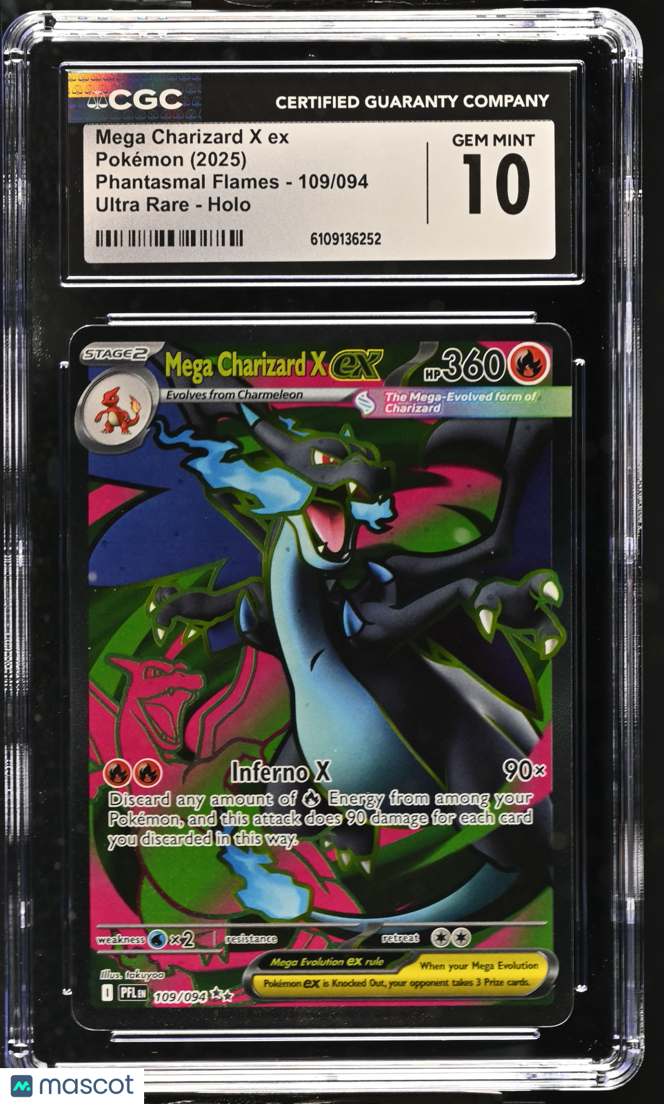 2025 Pokemon Phantasmal Flames Mega Charizard X ex #109/094 Ultra Rare CGC 10 - Graded TCG/CCG