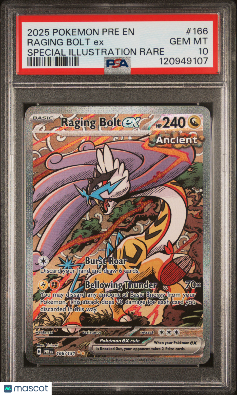2025 Pokemon Prismatic Evolutions Raging Bolt EX #166 SIR PSA 10 GEM MINT - Graded TCG/CCG