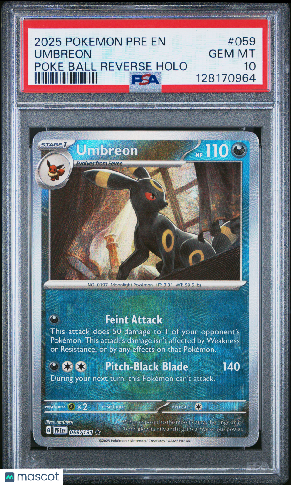 2025 Pokemon Prismatic Evolutions Umbreon #059 Poke Ball Reverse Holo PSA 10 GEM - Graded TCG/CCG
