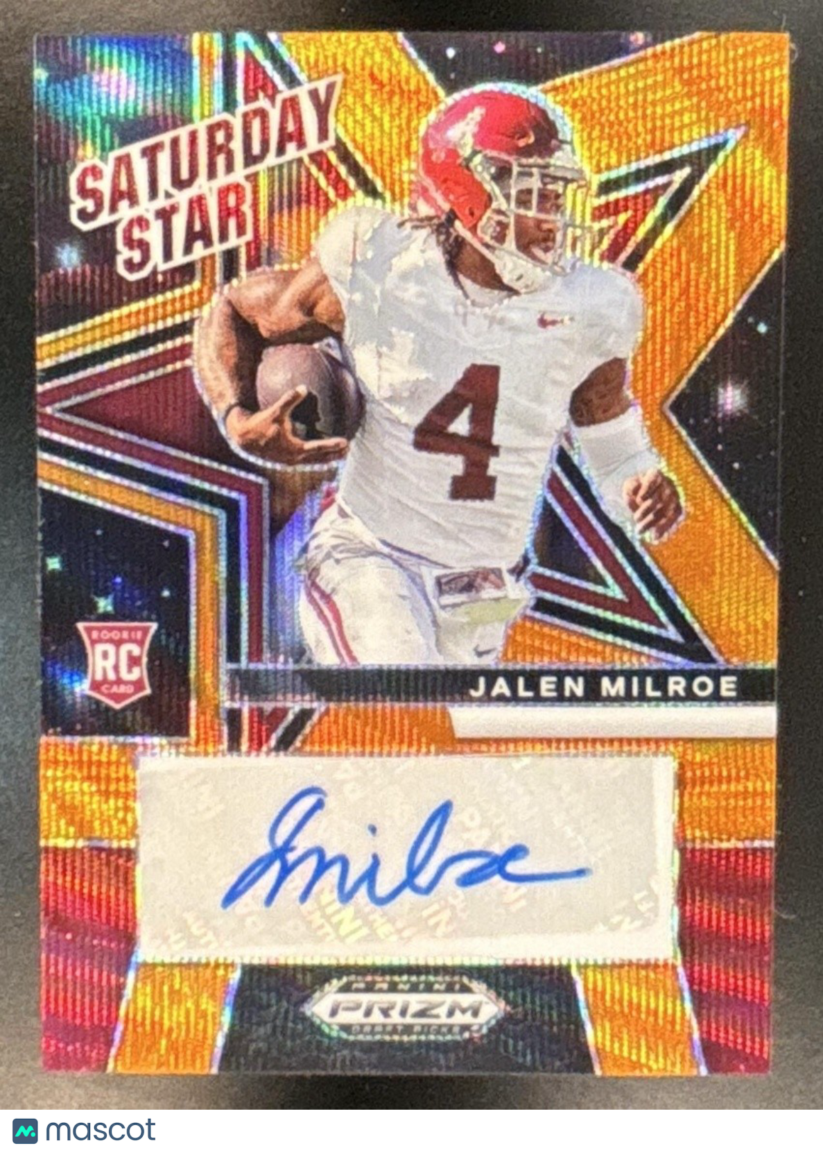 2025 Prizm Draft Picks Jalen Milroe Saturday Star Signatures Orange Wave /75 #10 - Sports Cards