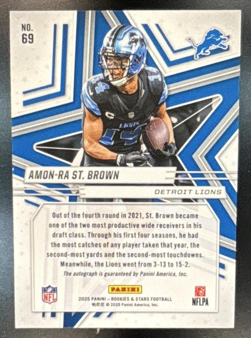 2025 Rookies & Stars Amon-Ra St. Brown Signatures Green /5 #69 Auto Detroit Lion - Sports Cards