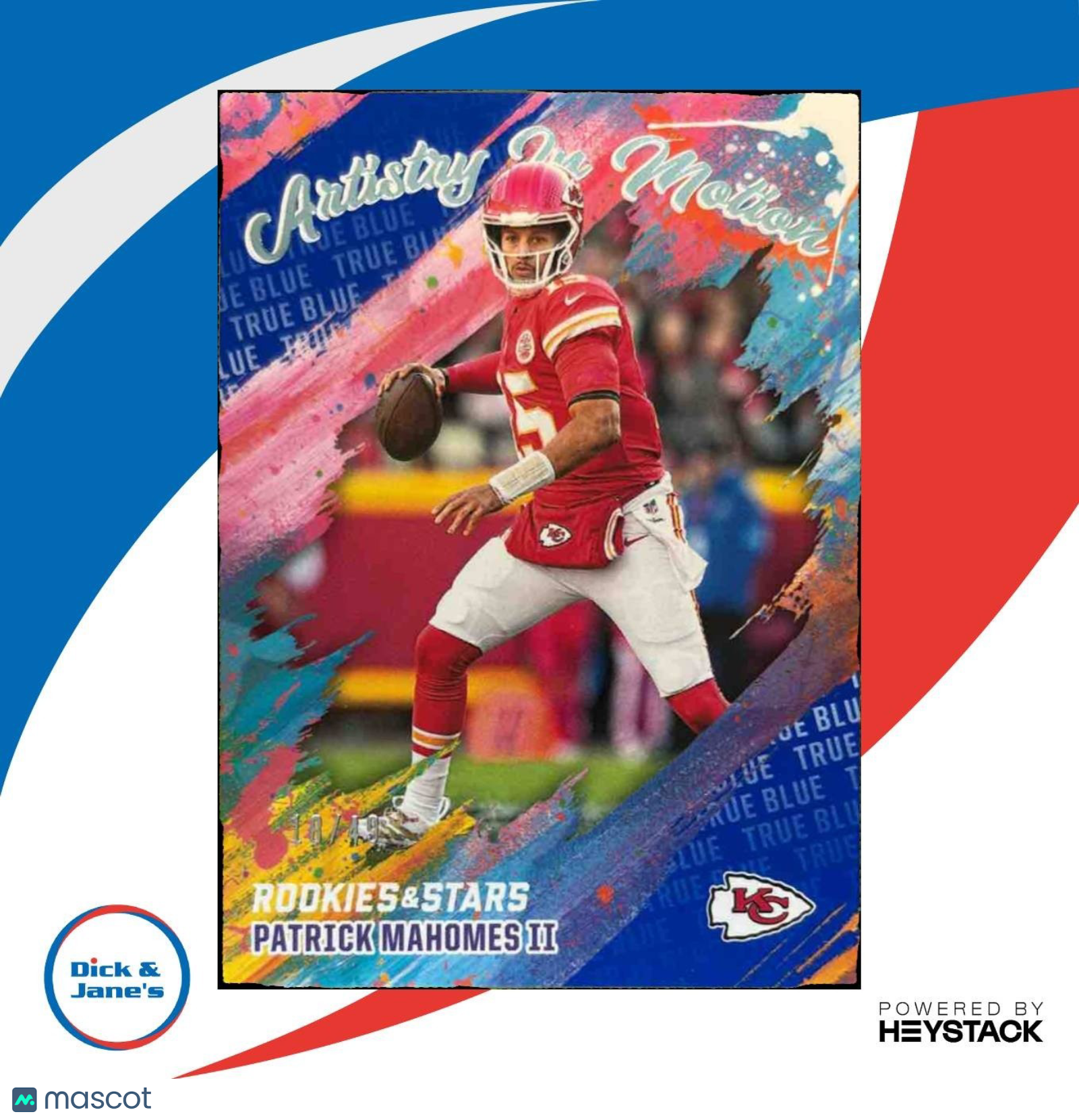 2025 Rookies & Stars Patrick Mahomes II Artistry in Motion True Blue /49 Chiefs - Sports Cards