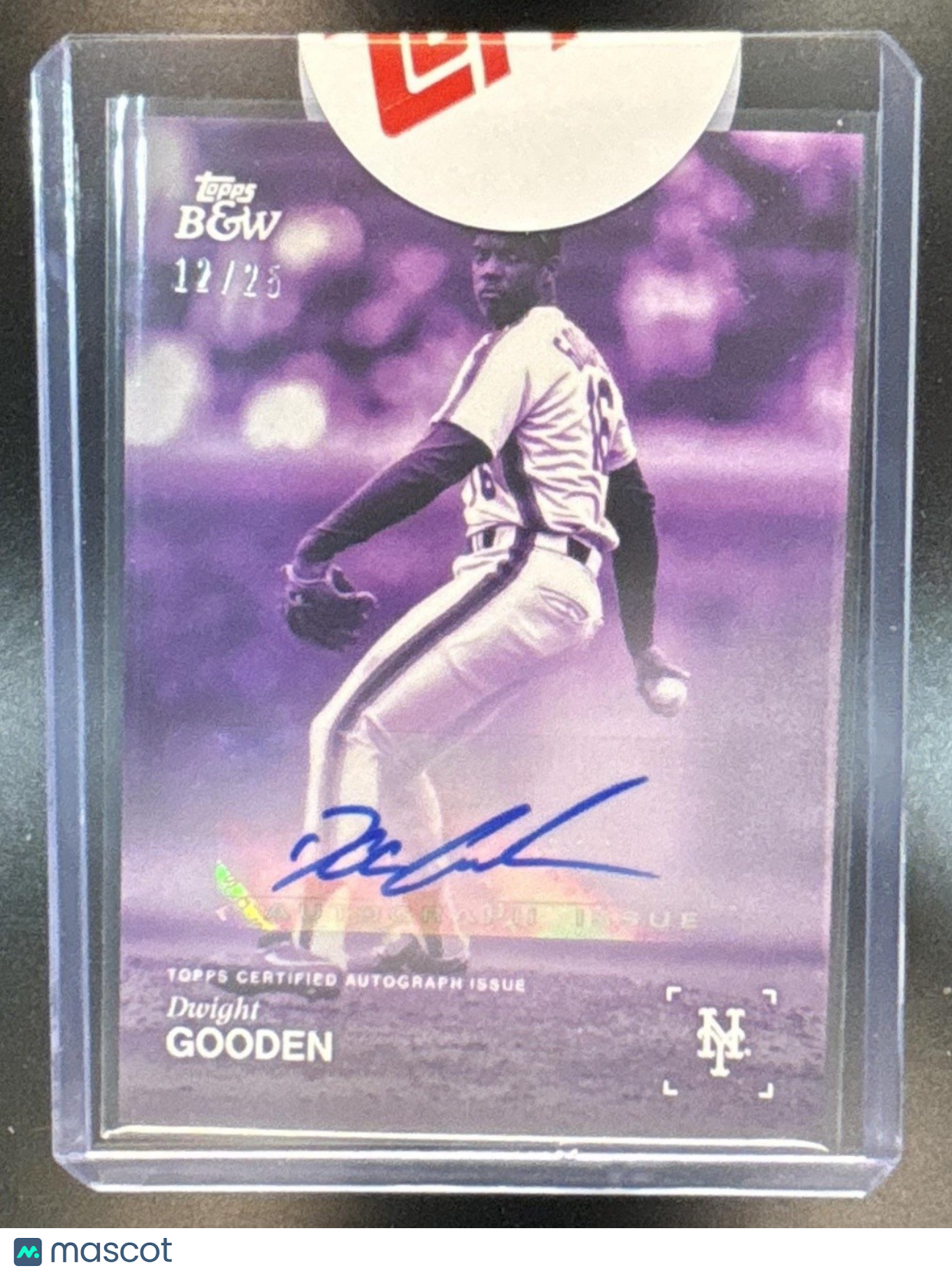 2025 Topps Black and White Dwight Gooden Sticker Auto Purple /25 New York Mets - Sports Cards