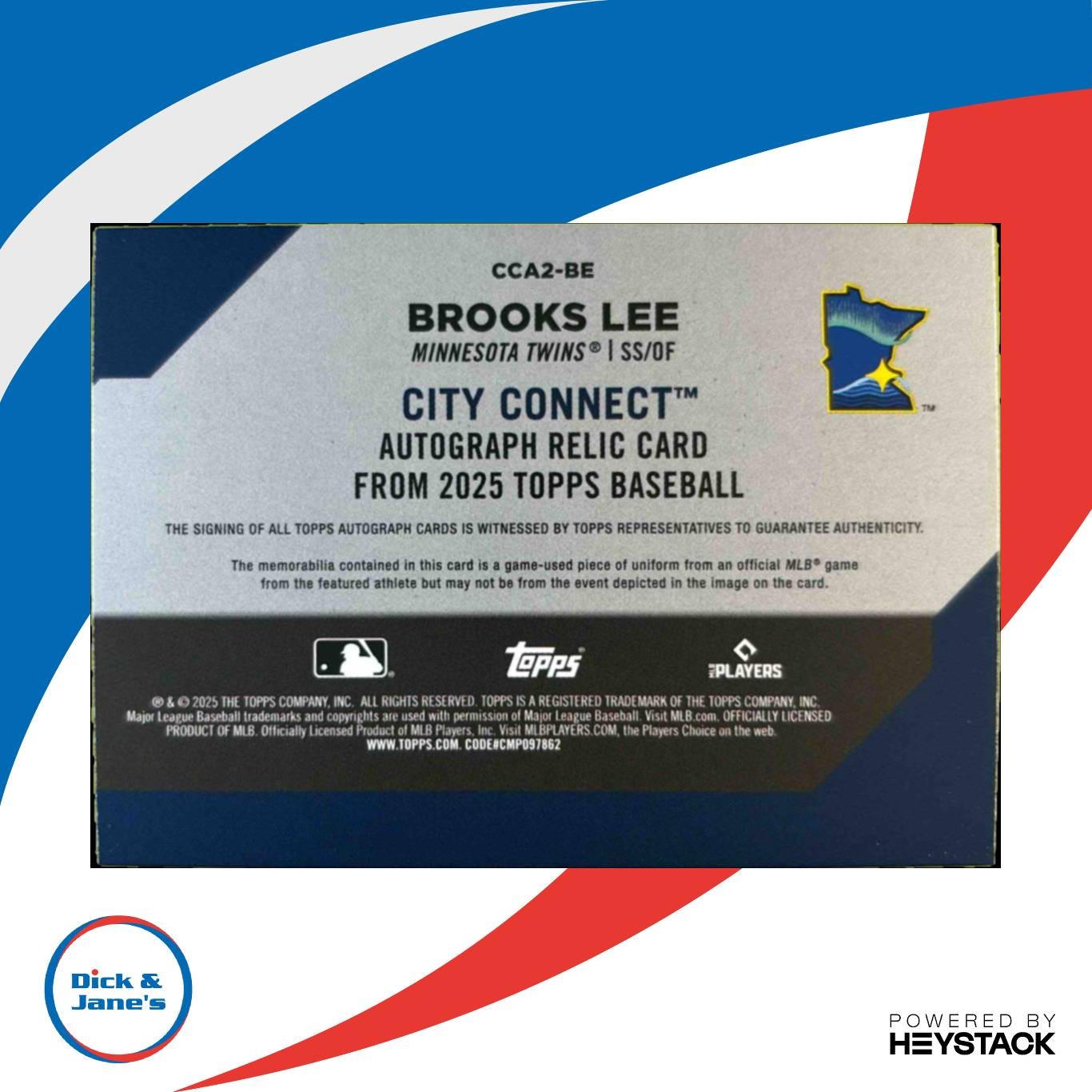 2025 Topps Brooks Lee City Connect Rookie Patch Auto Relic S2 Gold 33/50 Twins - Sports Cards