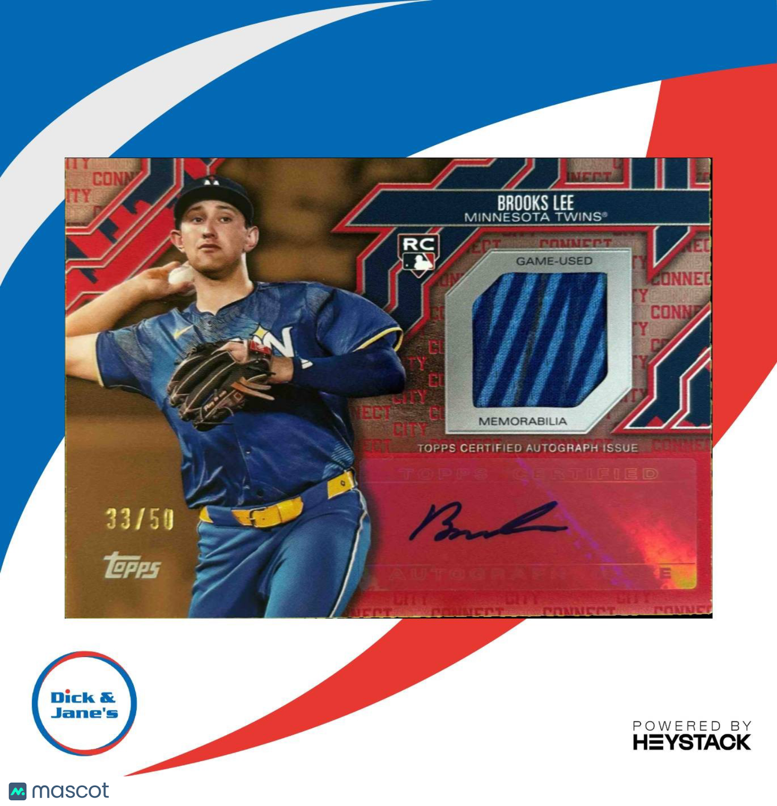 2025 Topps Brooks Lee City Connect Rookie Patch Auto Relic S2 Gold 33/50 Twins - Sports Cards