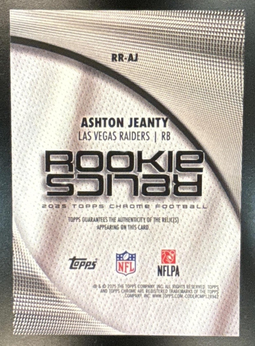 2025 Topps Chrome Ashton Jeanty Rookie Relics #RR-AJ MEM RC Las Vegas Raiders - Sports Cards