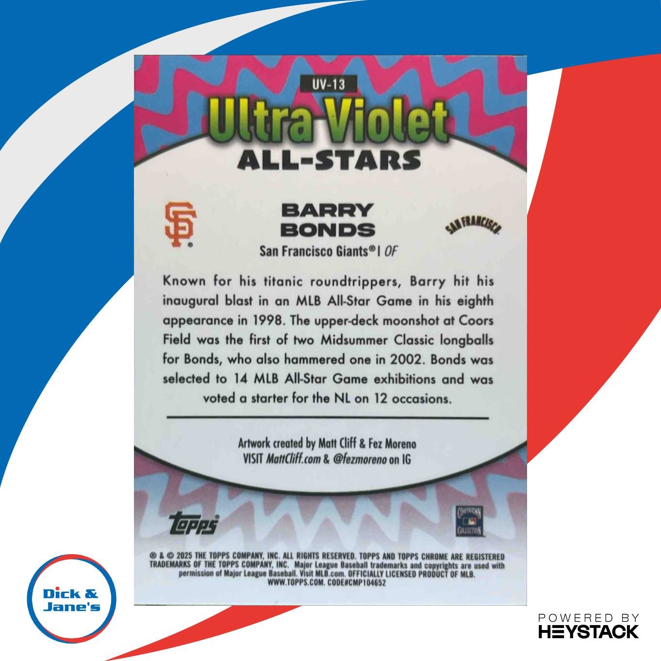 2025 Topps Chrome Barry Bonds Ultraviolet All-Stars #UV-13 San Francisco Giants - Sports Cards