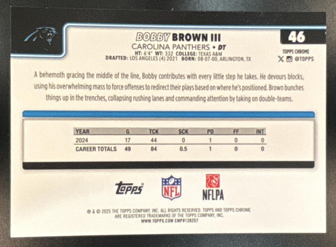 2025 Topps Chrome Bobby Brown III Football Leather Gold /50 #46 Panthers - Sports Cards