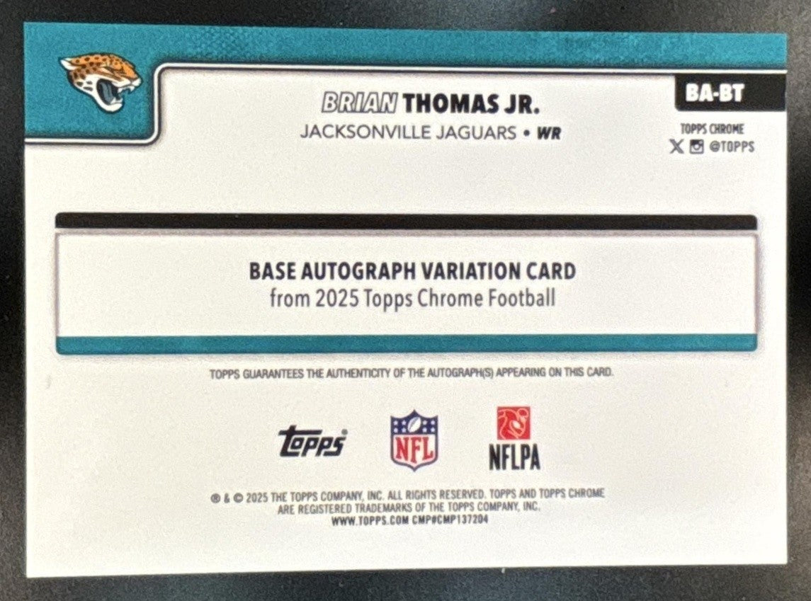 2025 Topps Chrome Brian Thomas Jr. Auto Purple /75 #BA-BT Jacksonville Jaguars - Sports Cards