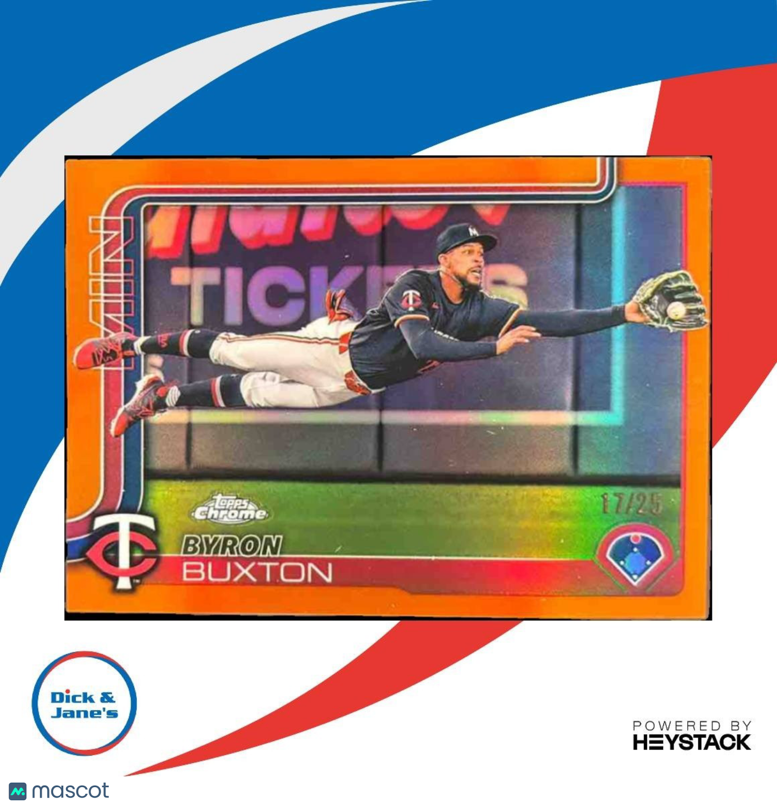 2025 Topps Chrome Byron Buxton Orange Refractor /25 #172 Minnesota Twins - Sports Cards