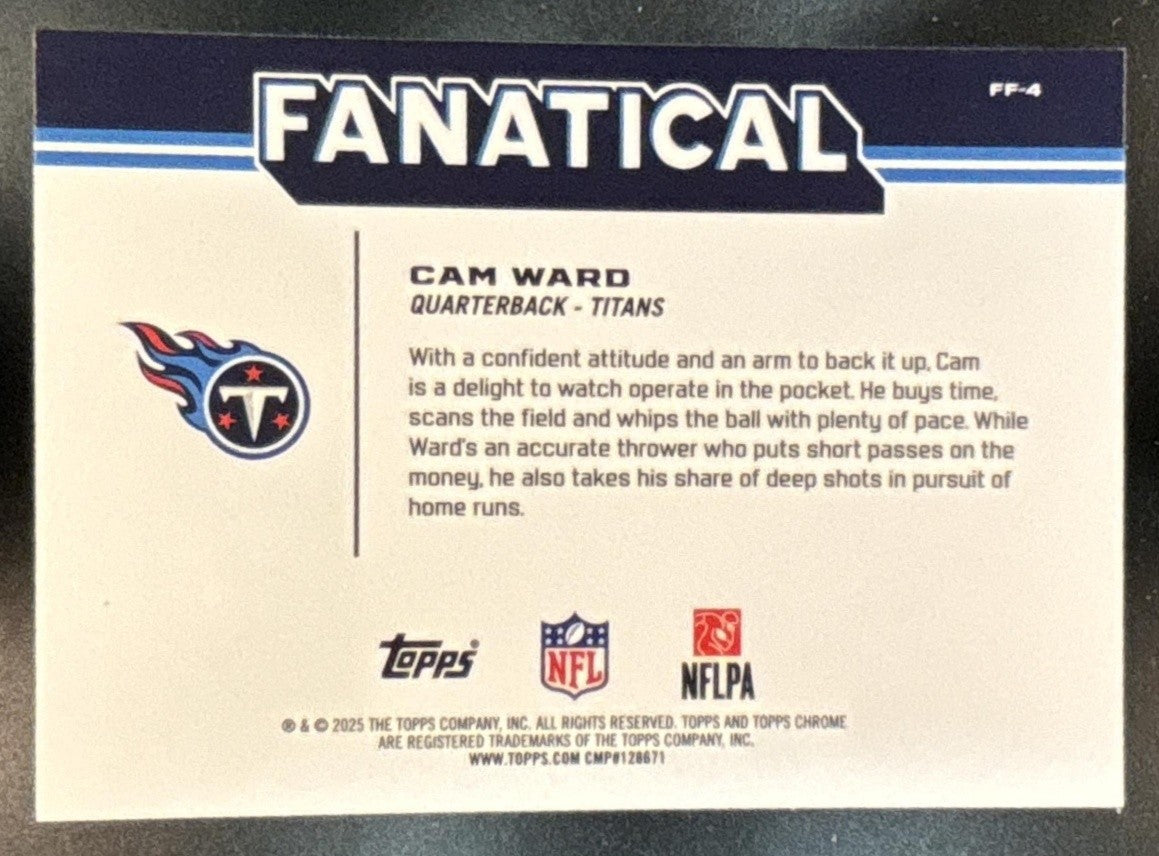 2025 Topps Chrome Cam Ward Fanatical #FF-4 RC Tennessee Titans - Sports Cards