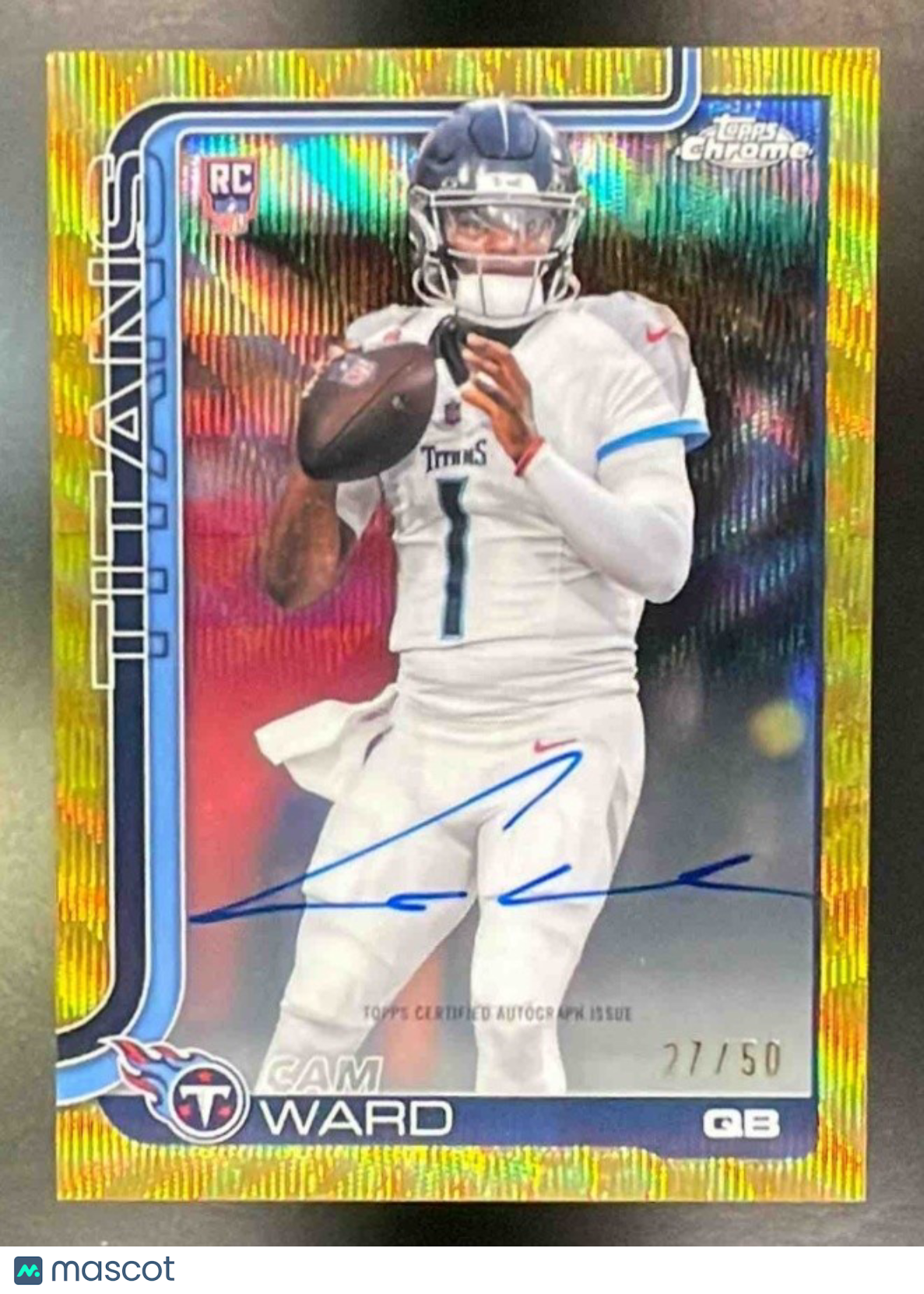 2025 Topps Chrome Cam Ward #RA-CWA Rookie Auto Gold Wave Refractor /50 RC Titans - Sports Cards