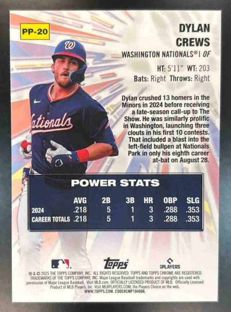2025 Topps Chrome Dylan Crews Power Players Green /99 #PP-20 Washington National - Sports Cards