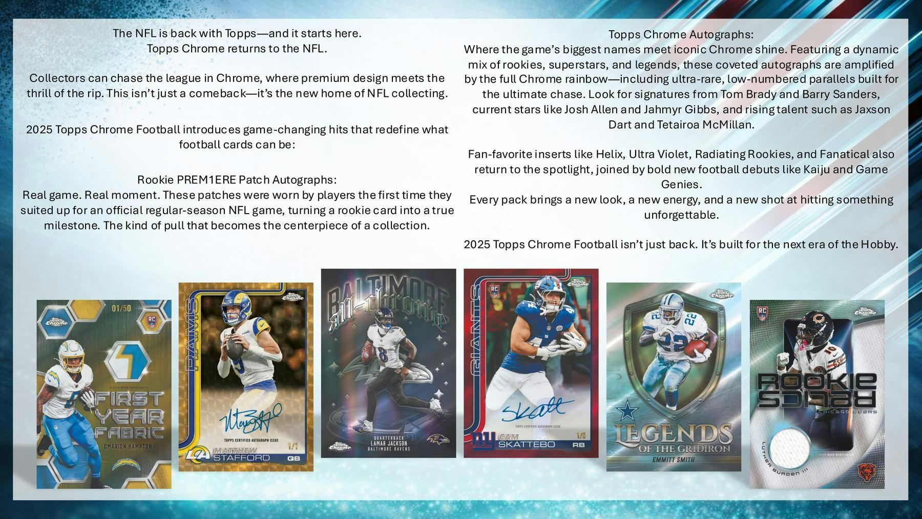 2025 Topps Chrome Football Blaster Box (3 RCs + Parallels / Inserts) - NFL Blaster Box