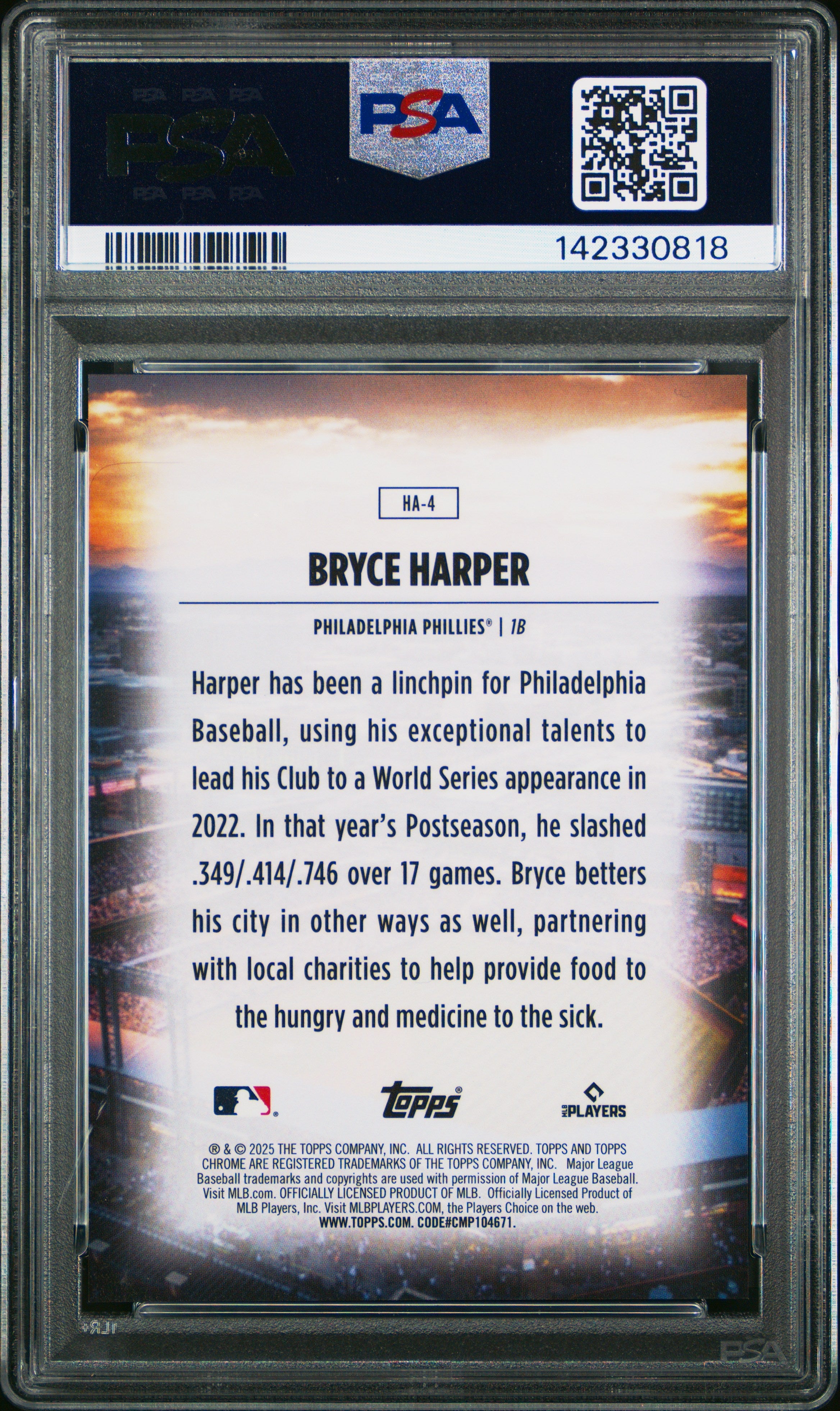 2025 Topps Chrome Home Field Advantage Bryce Harper PSA 10 GEM MINT Phillies - Graded Sports Cards