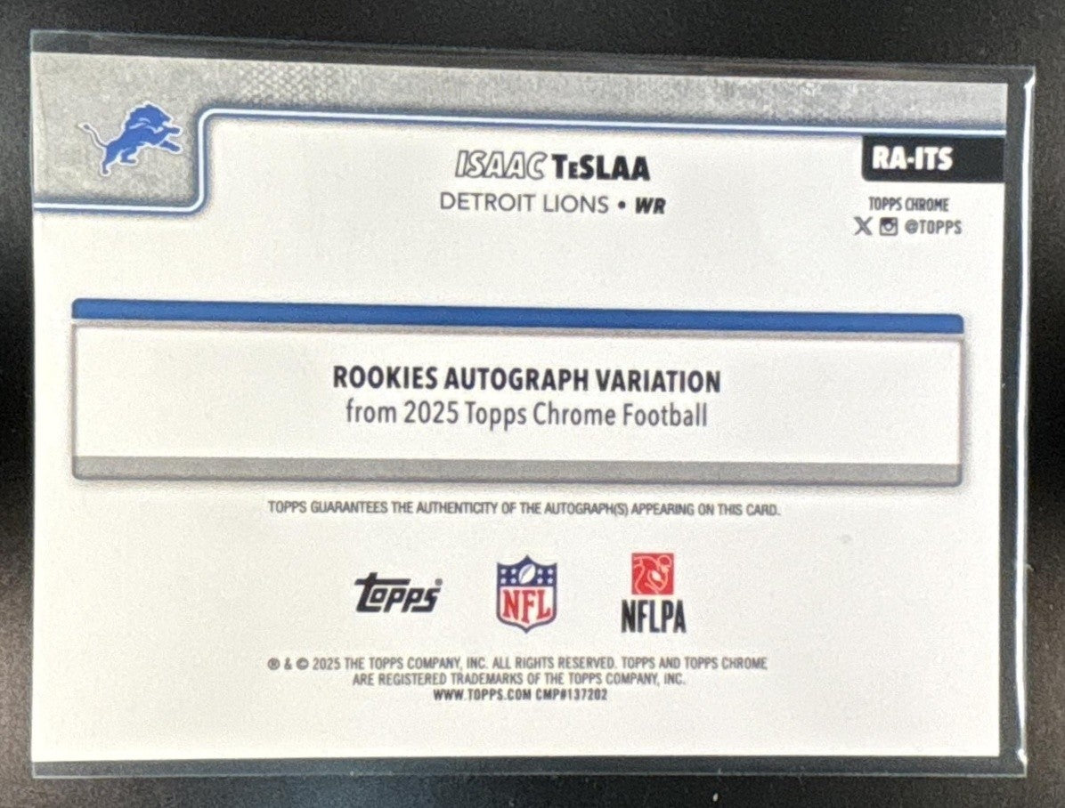 2025 Topps Chrome Isaac TeSlaa Rookie Auto Yellow Lava Refractor 120/275 Lions - Sports Cards