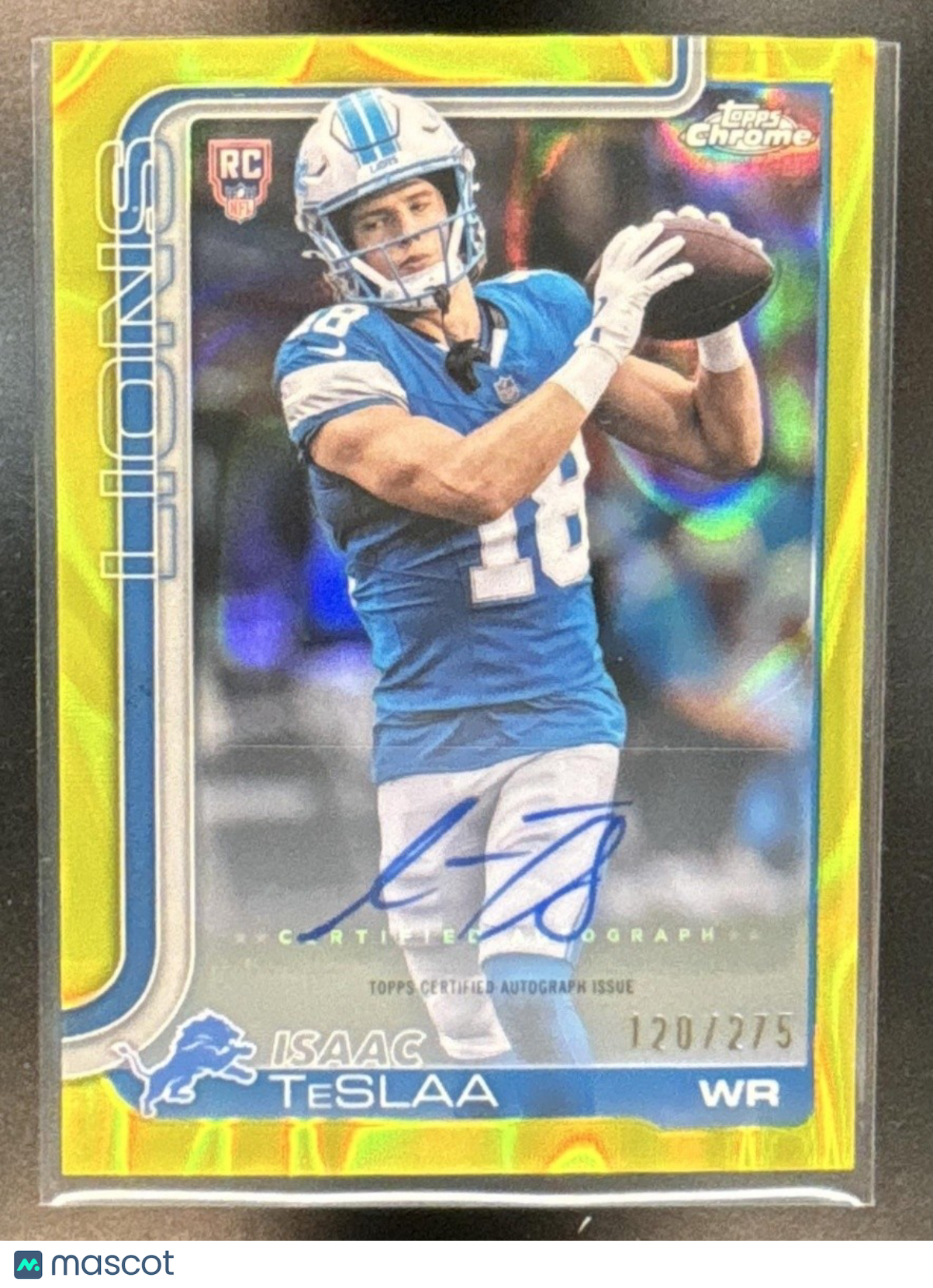 2025 Topps Chrome Isaac TeSlaa Rookie Auto Yellow Lava Refractor 120/275 Lions - Sports Cards